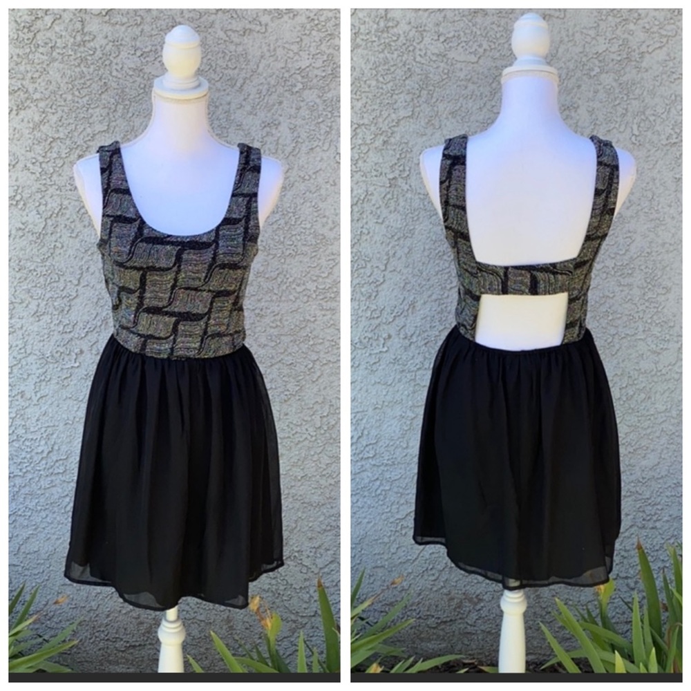 VTG Y2K Three Pink Hearts 💕 Sexy Black Silver Glitter Sparkle Mini Dress NWT NEW